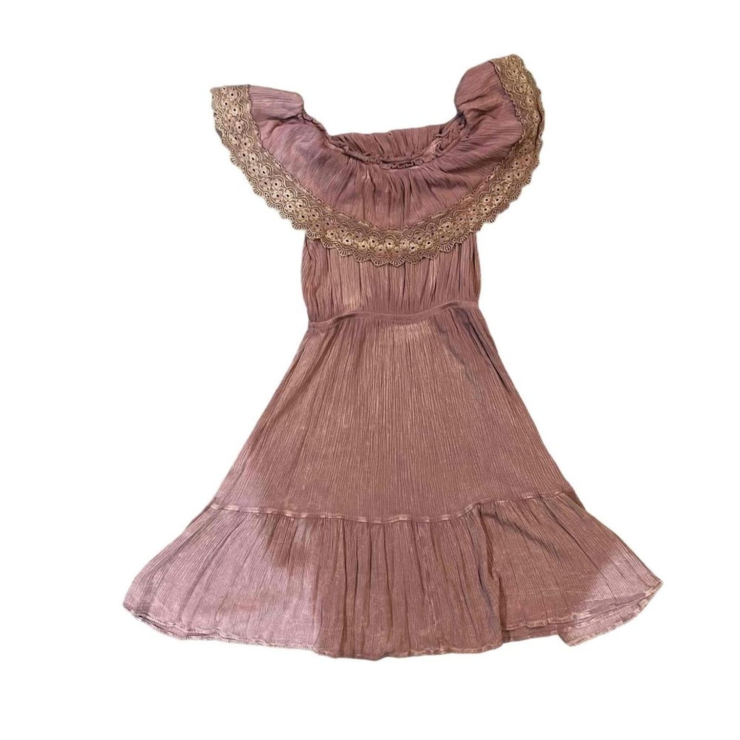 Altar'D State Off-Shoulder Ruffle Lace Pleated Dress Size Small