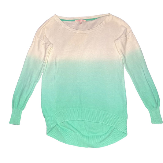 Victoria's Secret Womens XS White/Teal Ombre Hi-Low Pullover Long Sleeve Sweater