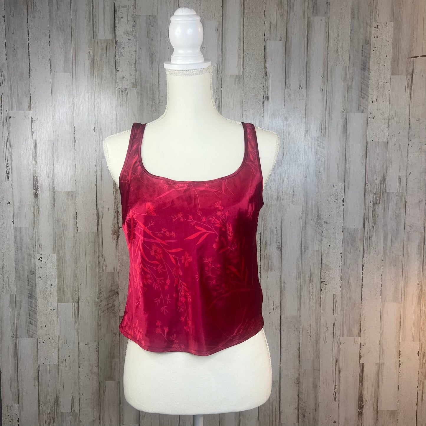 Victoria's Secret Vintage Satin Floral Tank Top Red XS Square Neck Wide Strap