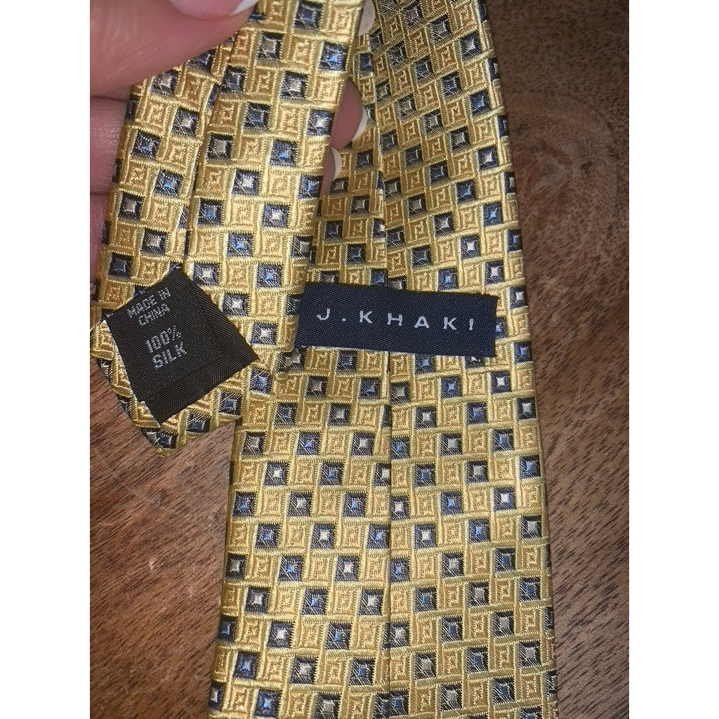 J. Khaki Men's Yellow Geometric Silk Tie Classic Length