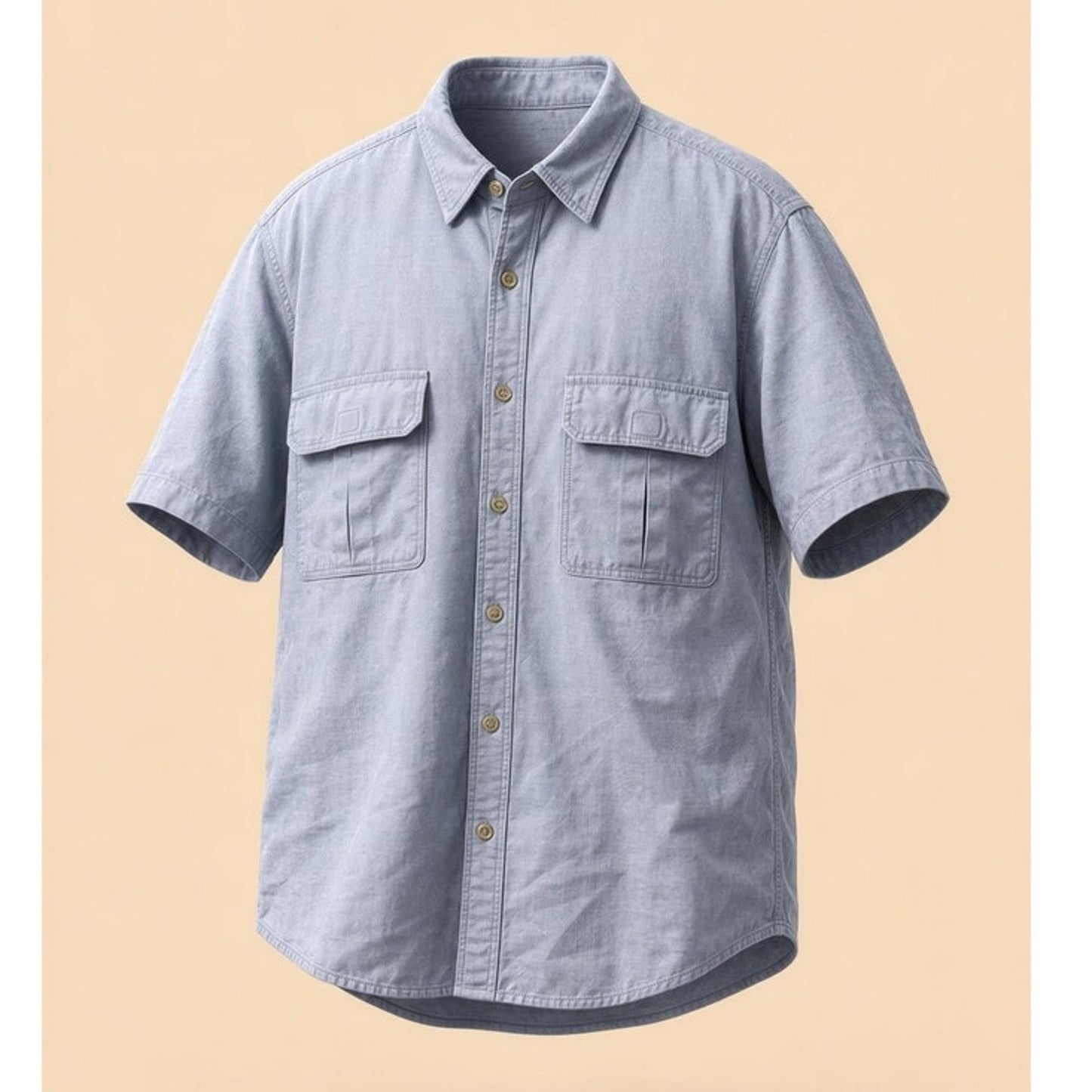 Woolrich Shirt Mens XL Blue Chambray Short Sleeve Button Up 2 Pocket