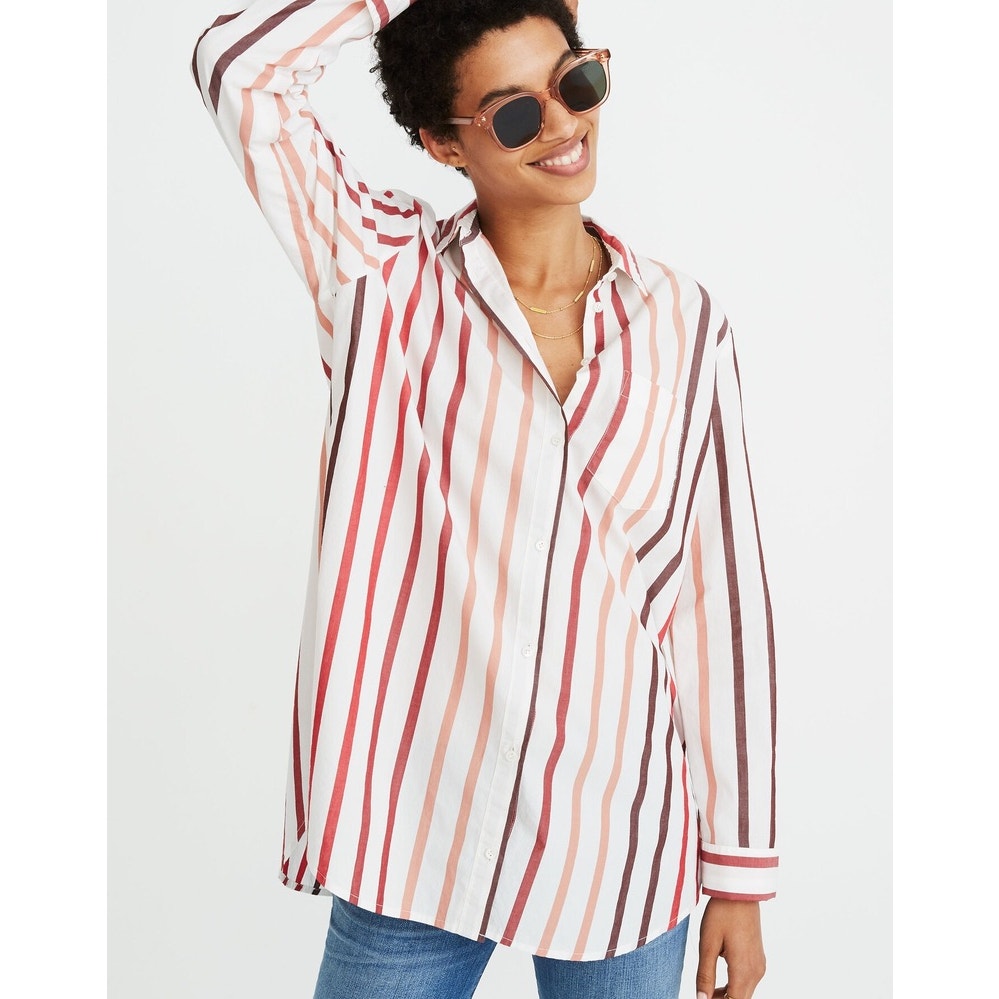 Madewell Women's XS Striped Button-Up Shirt Long Sleeve Casual Relaxed Fit