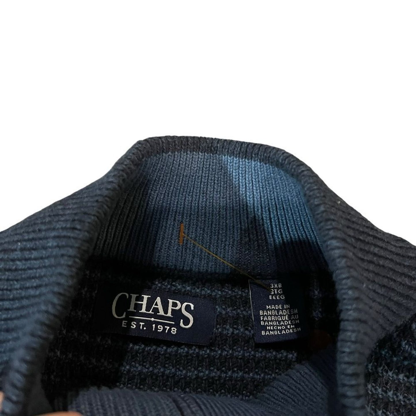 NWT Chaps Henley Sweater Mens 3XB Navy Blue Textured Knit Suede Elbow Patches