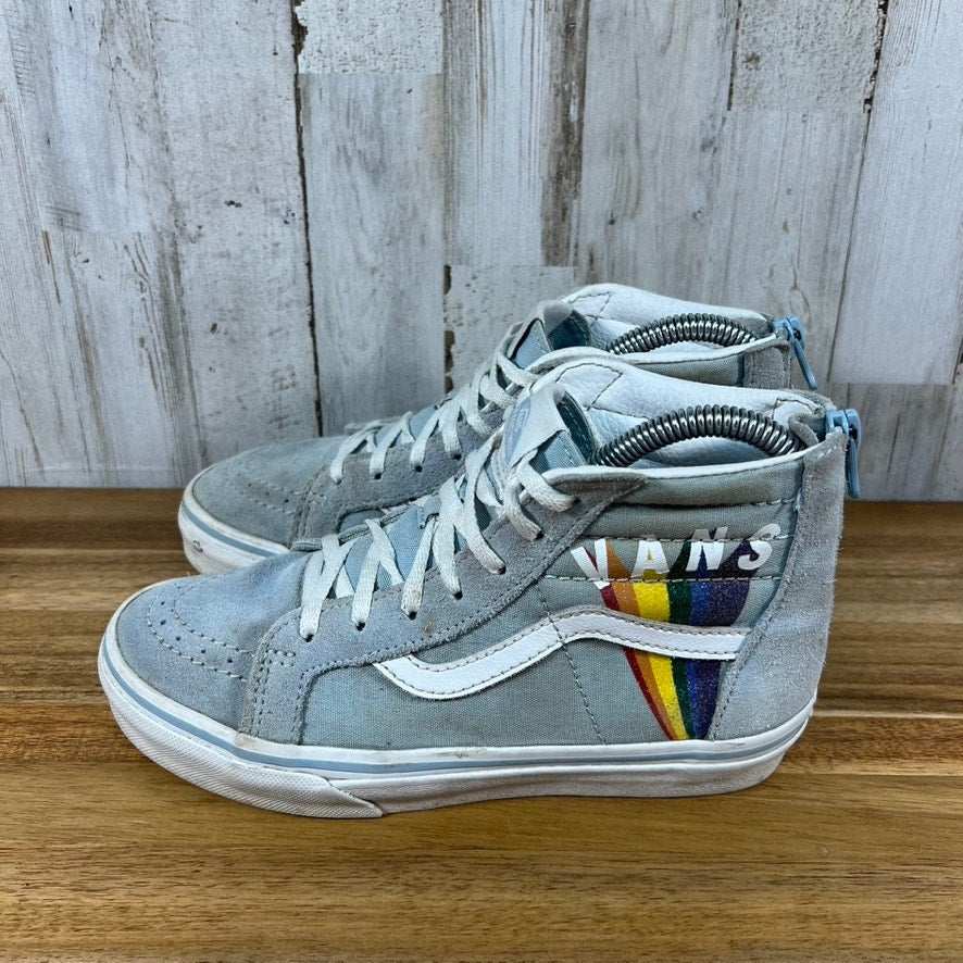 Vans Kids Size 3 Winter Sky / True White Rainbow Sk8-Hi Zip Shoes