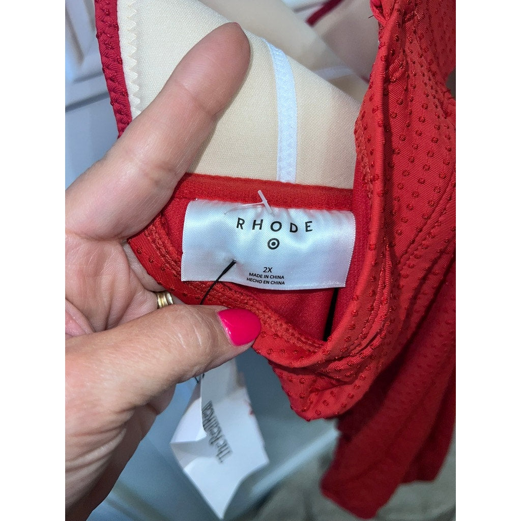 NWOT Rhode x Target Women's 2XL Red Embossed Dot Ruffle One Piece Swimsuit