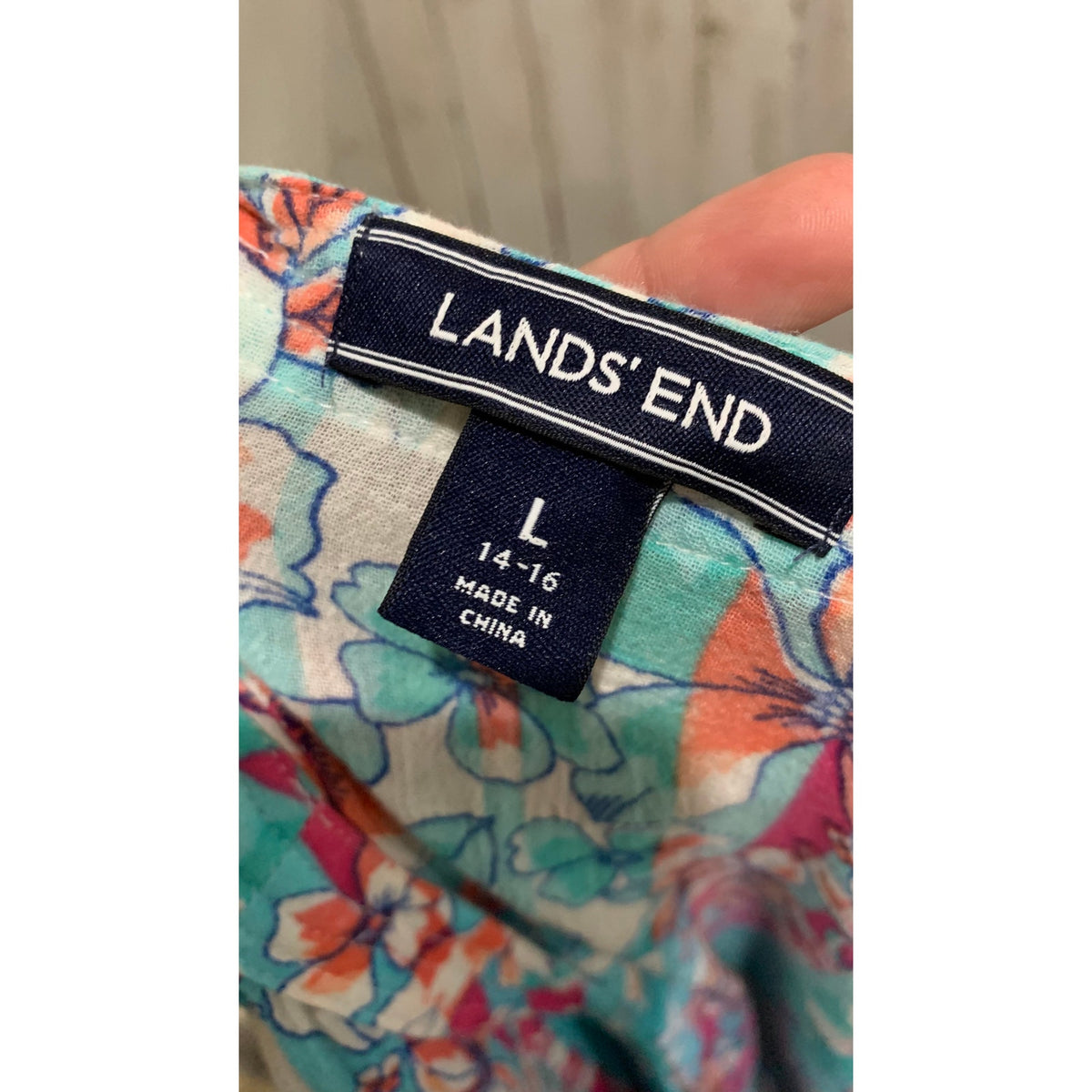 Lands' End Dress Womens Large Floral Cover Up V-Neck 3/4 Sleeve