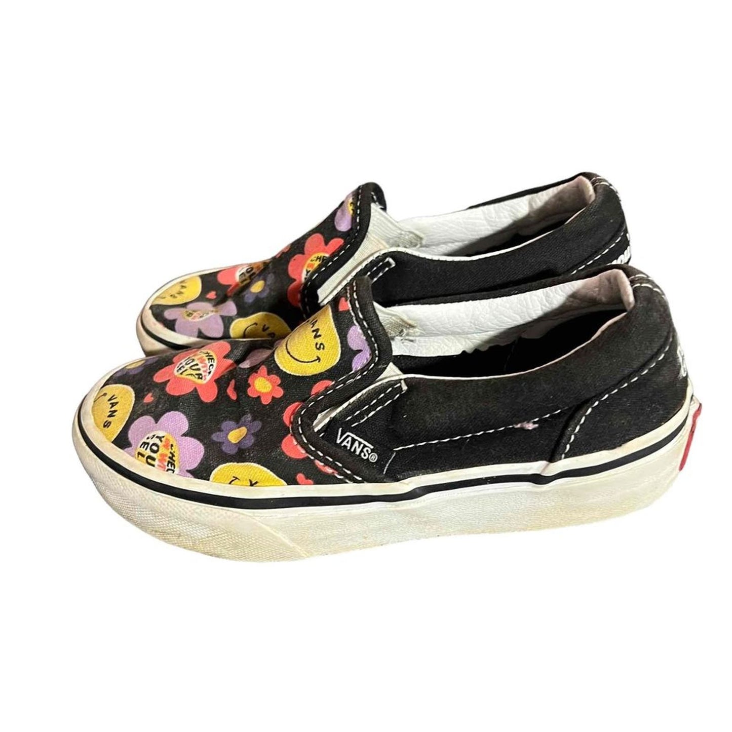 Vans Kids Black Slip-On Radically Happy "You're Awesome" Canvas Shoes Size 12.0