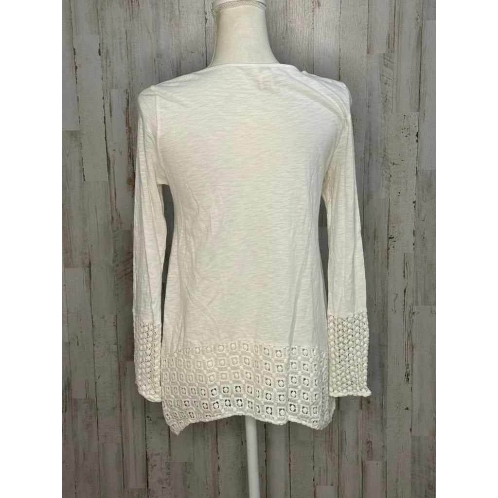 Sundance Women's Ivory Crochet Detail Henley Tunic Blouse Size Small
