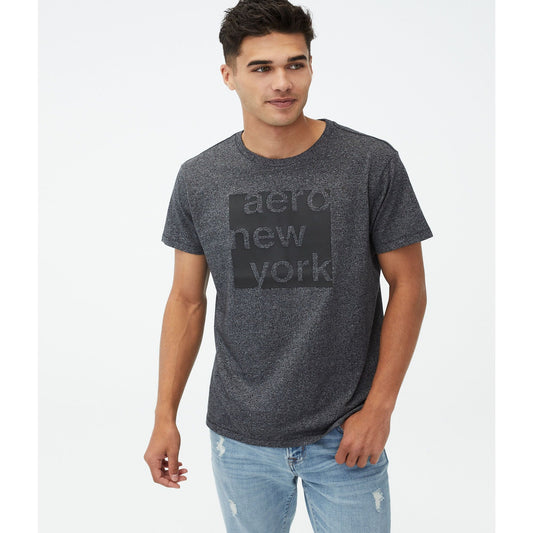 Aeropostale Men's Medium Gray New York Square Graphic Short Sleeve Tee