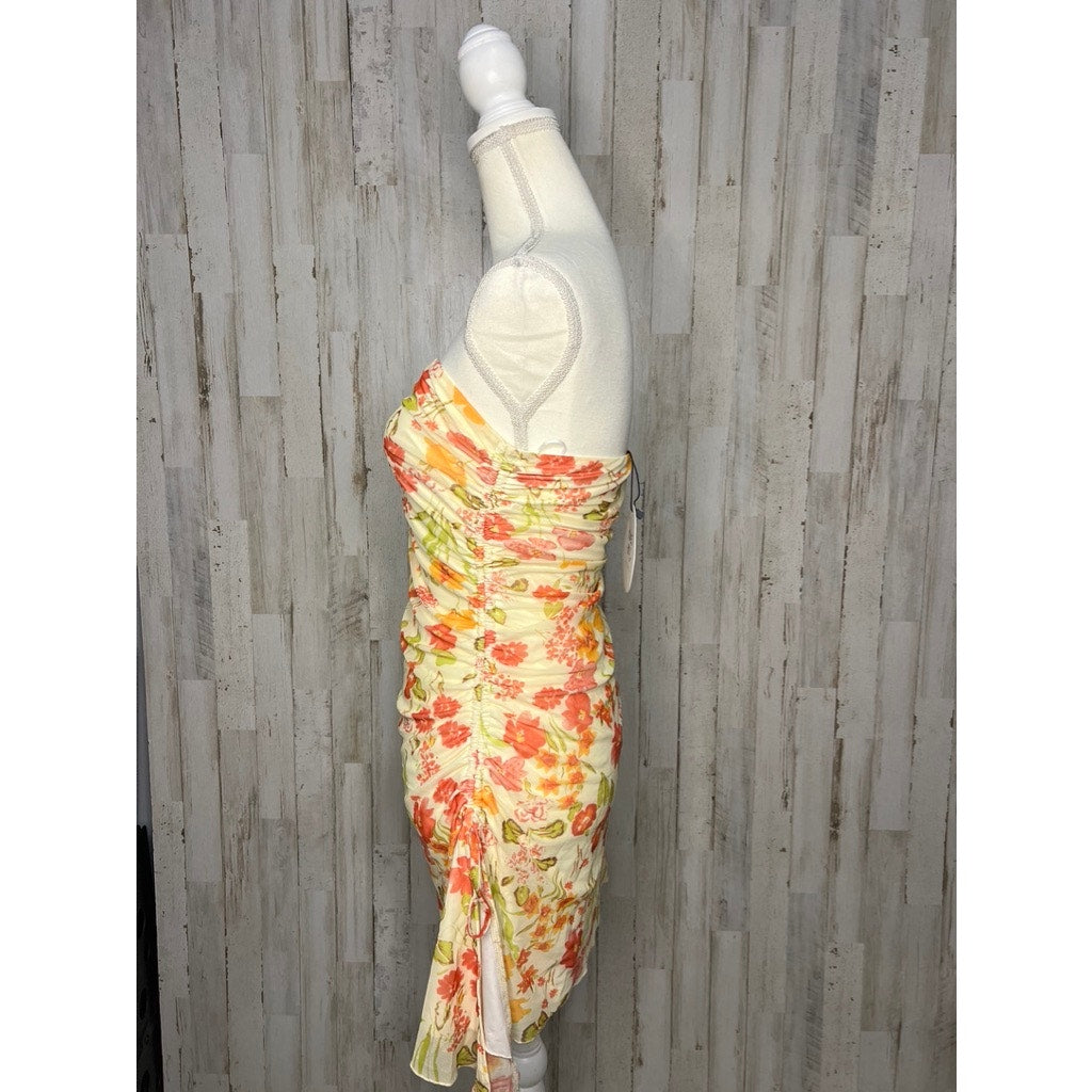 NWT Princess Polly Yellow Floral Strapless Bodycon Mini Dress Size 8