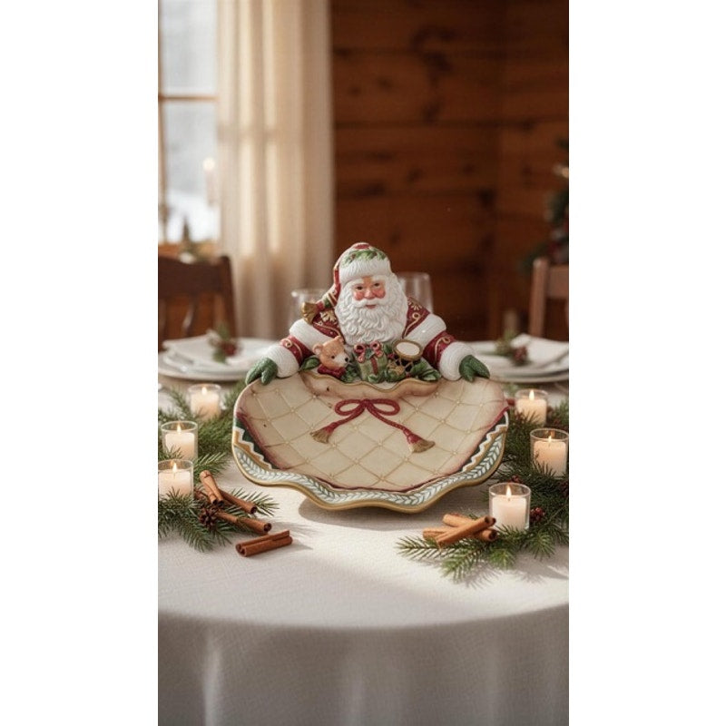 Fitz & Floyd Winter Holiday Santa Scalloped Serving Platter Dish w/ Box