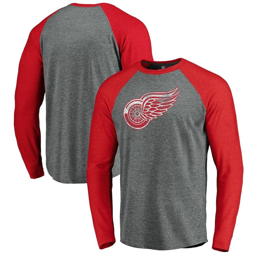 NWT NHL Detroit Red Wings Men's Long Sleeve Raglan T-Shirt Gray Size Small