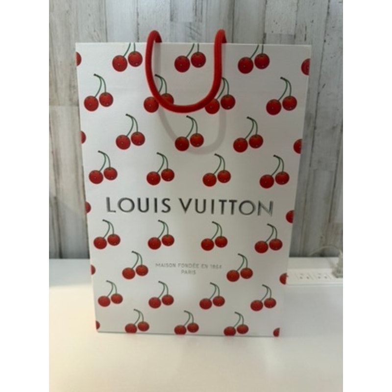 Louis Vuitton Cherry Print Shopping Bag White Red Rope Handles