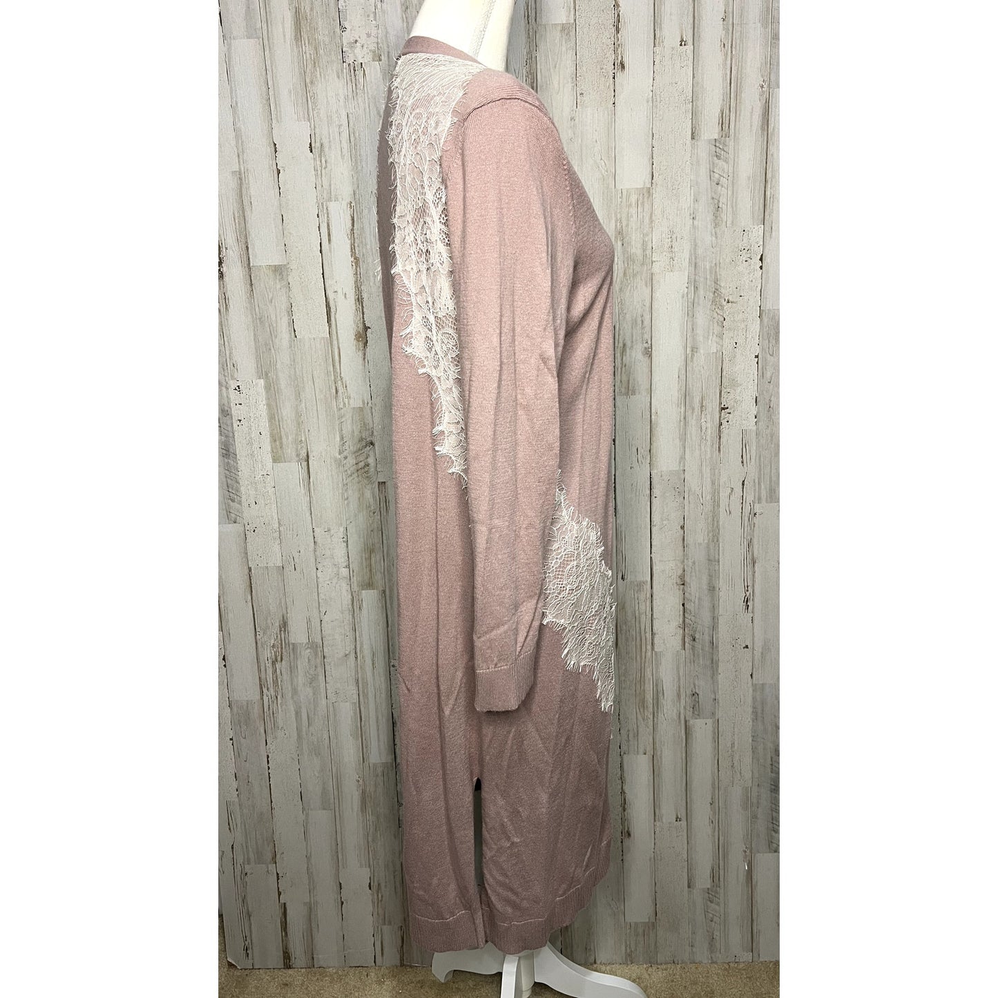 Soma Women's Long Knit Duster Cardigan Lace Trim Pink Size Medium