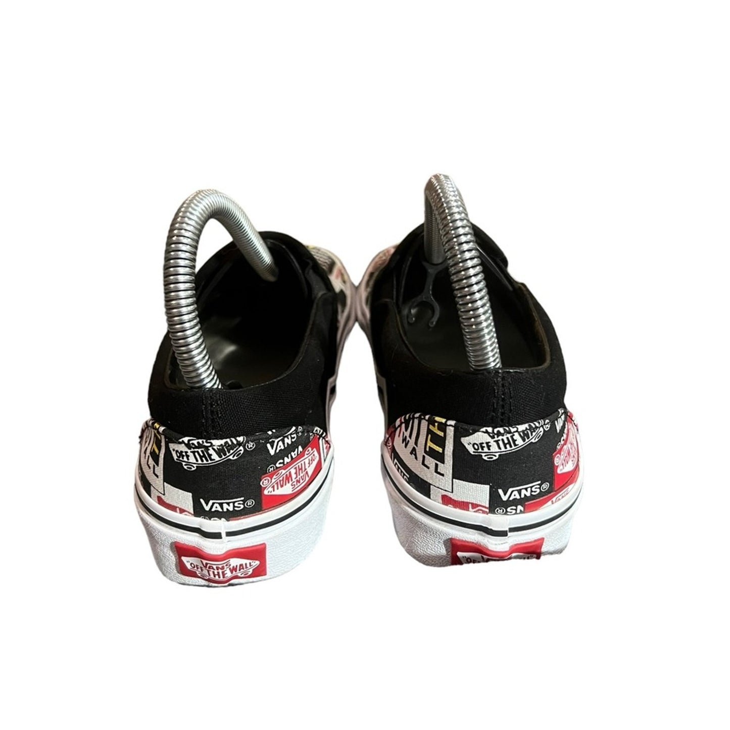 Vans Classic Slip-On Sneakers Black True White Logo Print Men's 5/ Women's 6.5
