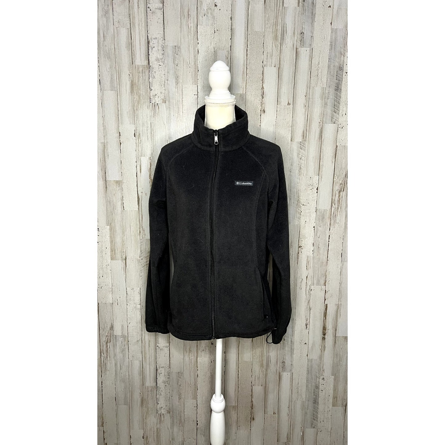 Columbia Women's Fleece Jacket Black Size Large Casual Mid-Length Zip-Up