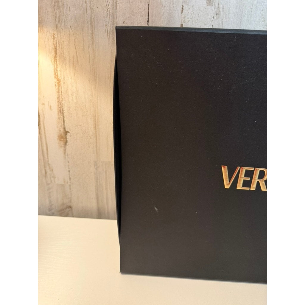 Versace Large Matte Black Gift Storage Box Lift-Off Lid Gold Logo Empty 18x15x5