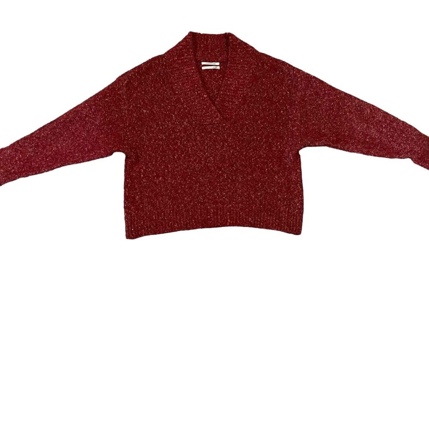 Anthropologie Frances Shimmer Cropped Sweater Red Motif Cabernet Size Small