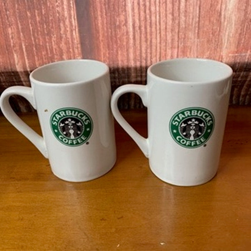 Starbucks Coffee Classic Siren Logo White Ceramic Mugs Set of 2 10 oz