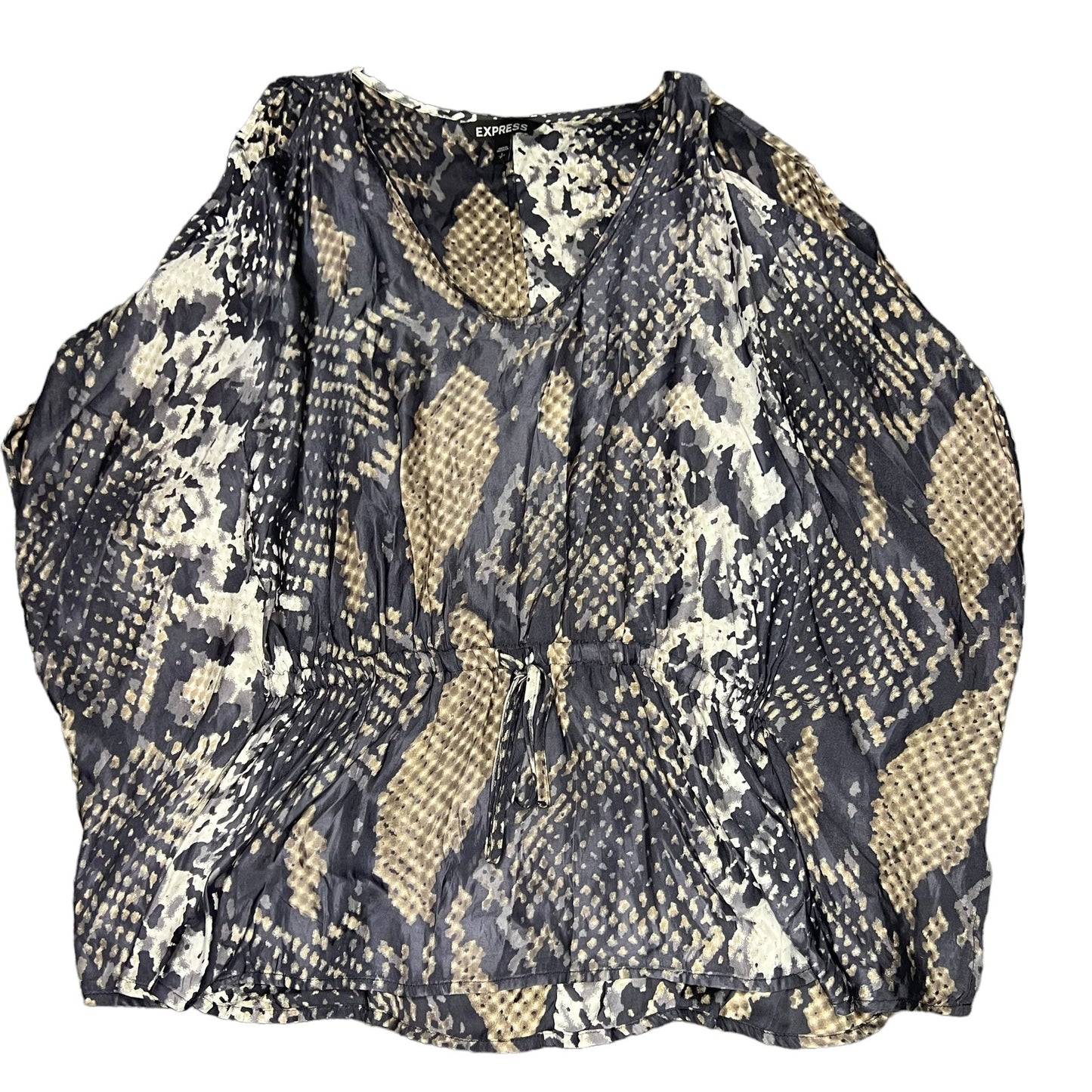 Express Women's Small Snake Print V-Neck Cold Shoulder Silky Blouse