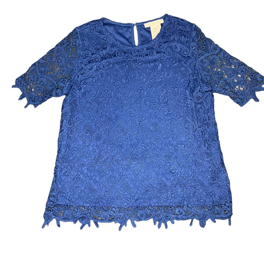 Philosophy Women's Small  Cobalt Blue Crochet Lace Overlay Short Sleeve Blouse