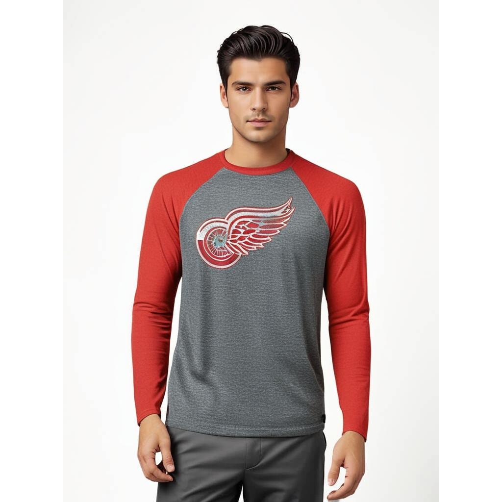 NWT NHL Detroit Red Wings Men's Long Sleeve Raglan T-Shirt Gray Size Small