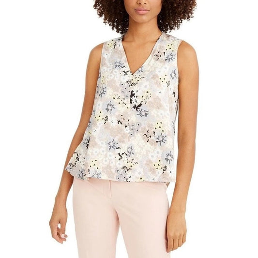 Calvin Klein Women's Floral V-Neck Sleeveless Blouse Size XL Multicolor