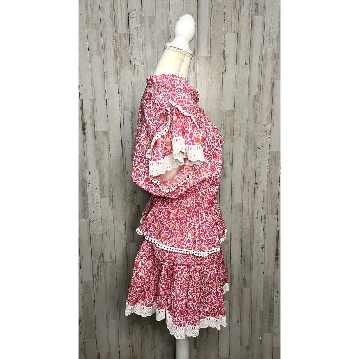 MISA Los Angeles Lilian Dress Large  Pink Floral Knee Length Party Dress