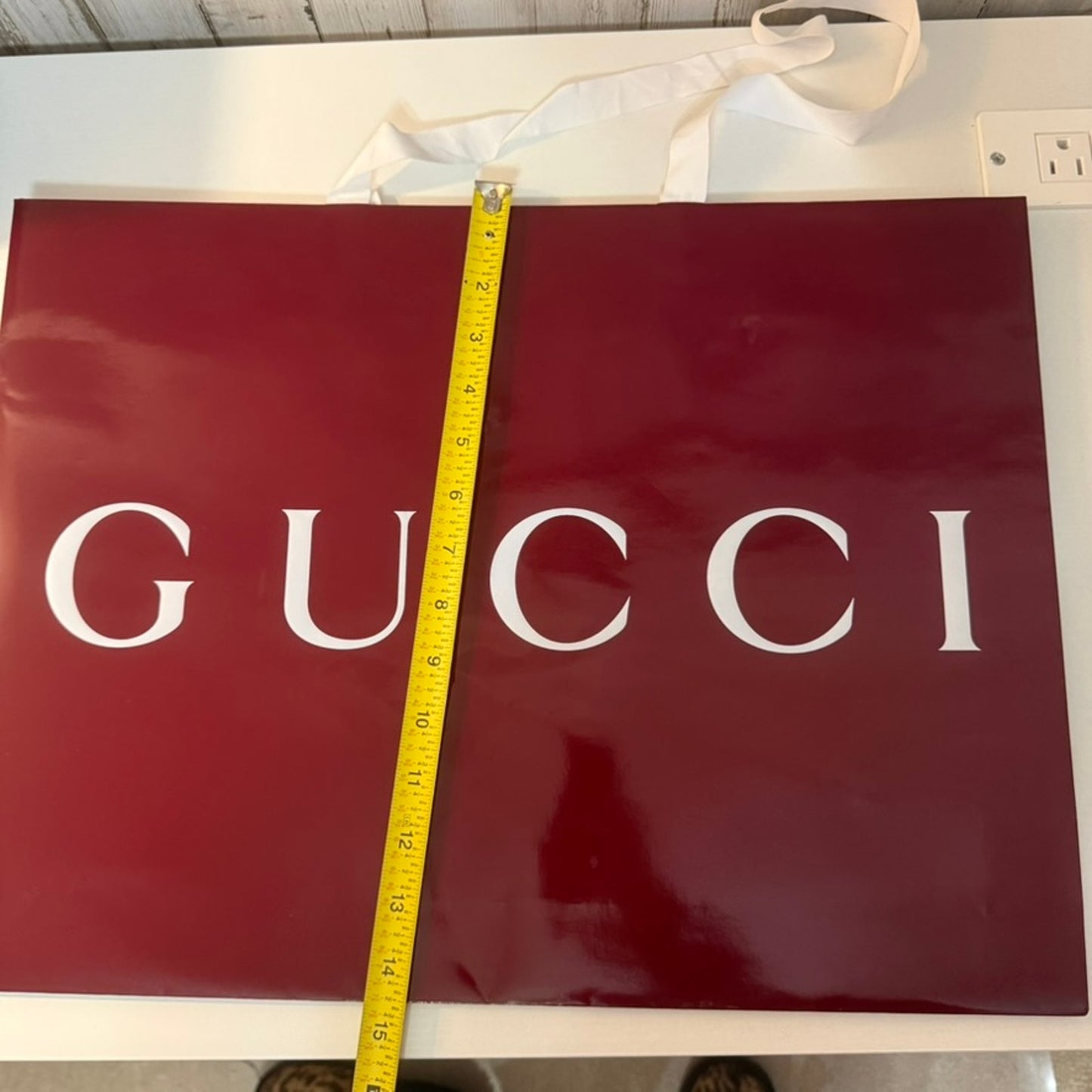 Gucci Burgundy Glossy Shopping Bag White Logo Ribbon Handles Large Tote