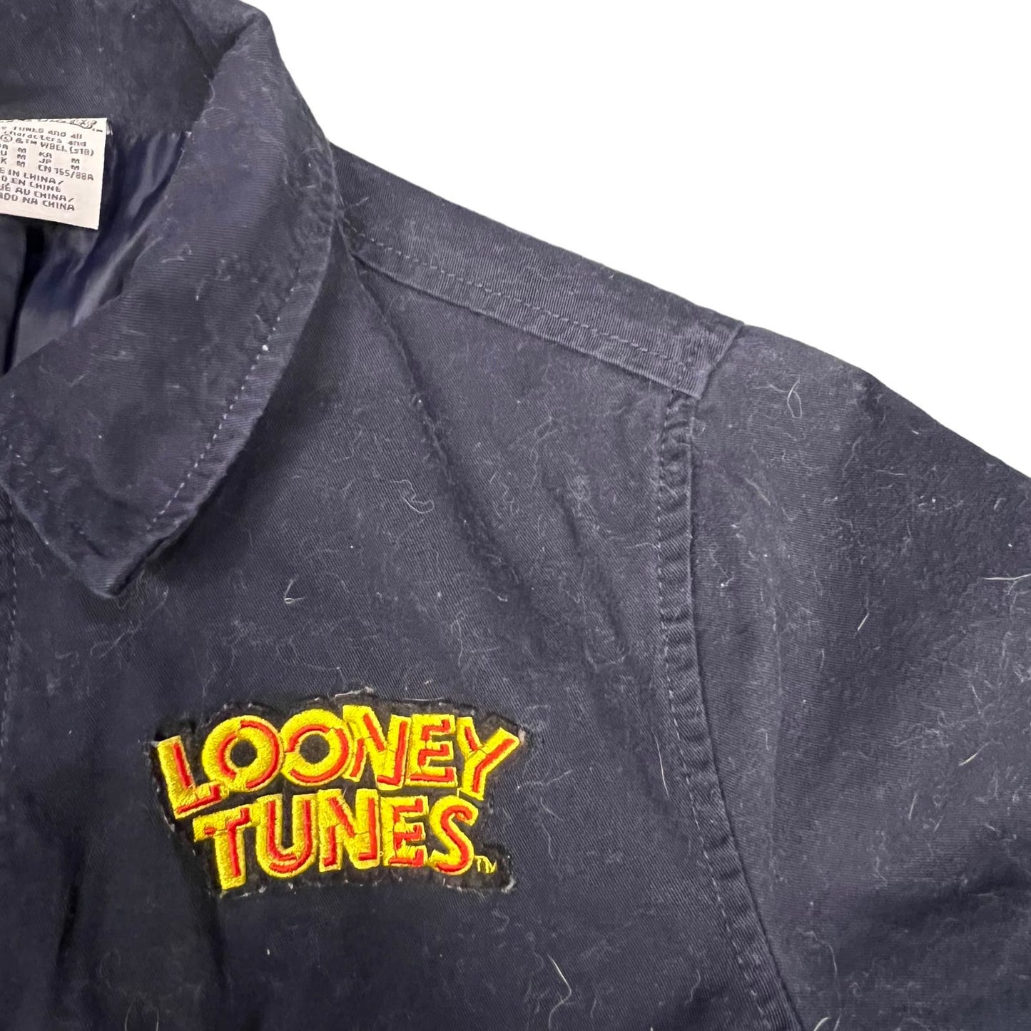 Vintage Looney Tunes Women's Medium "That's All Folks" Black Bomber Jean Jacket