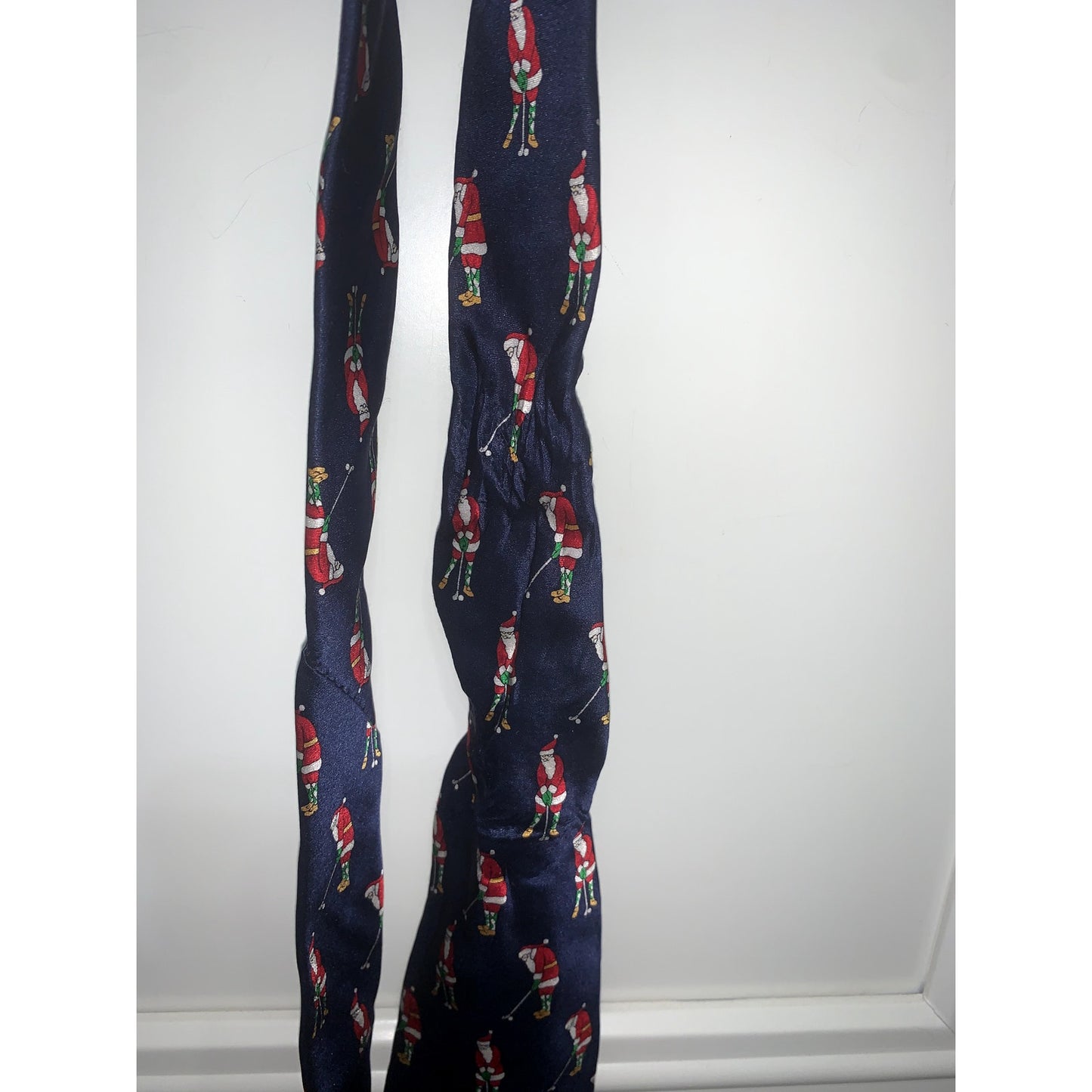 Jingle Bells Silk Christmas Necktie Golfing Santa Design Blue Men's Tie