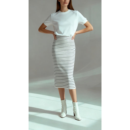 BDG Urban Outfitters Skirt Womens Medium White Navy Striped Midi Bodycon Pull