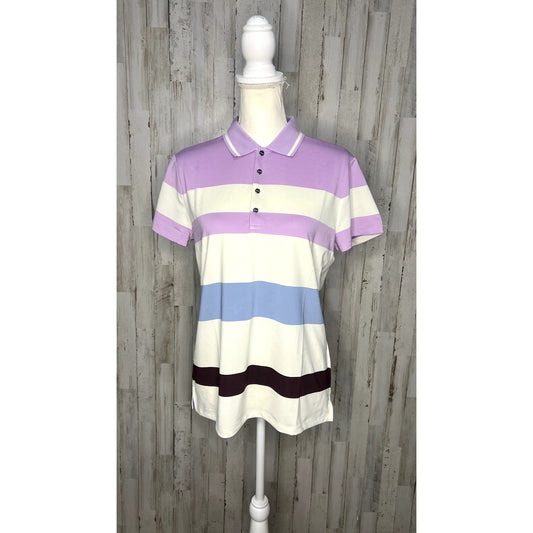 NWT RLX Ralph Lauren Women's Large Multicolor Short Sleeve Striped Polo Shirt