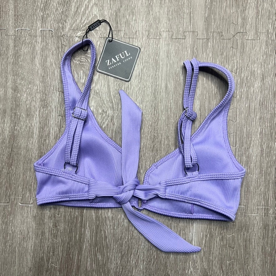 NWT Zaful Women's Purple Tie Front Bikini Top Size Small Adjustable Straps