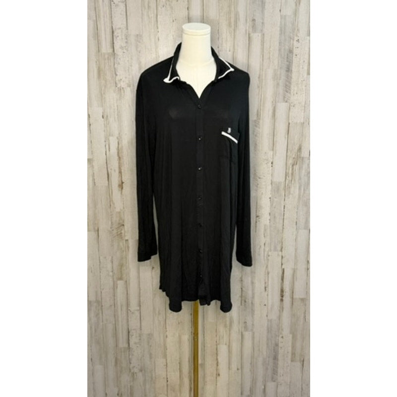 Victoria's Secret Women's Black Button-Up Sleep shirt Size Large