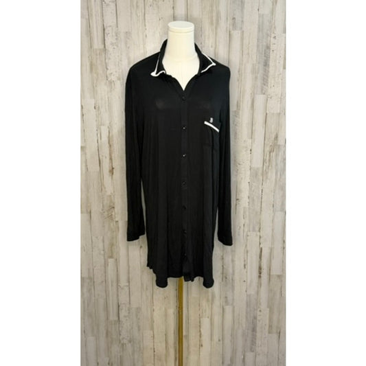 Victoria's Secret Women's Black Button-Up Sleep shirt Size Large