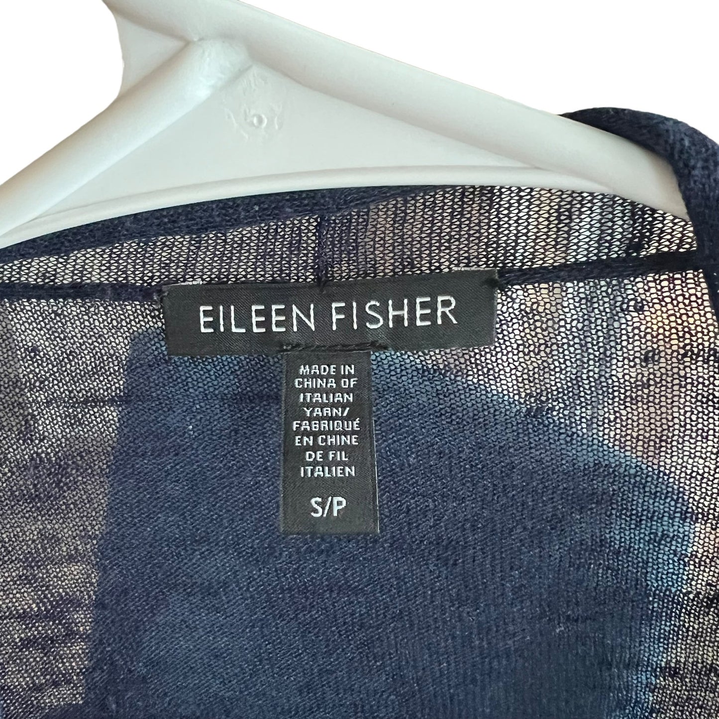 Eileen Fisher Womens Small Navy Waterfall Sheer Open Front High-Low Hem Cardigan