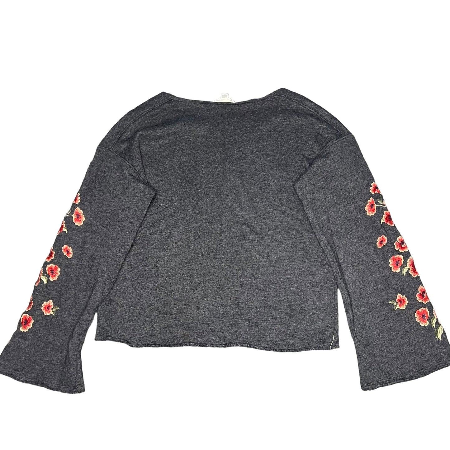 American Eagle Womens Small Gray Floral Embroidered Bell Sleeve Pullover Sweater