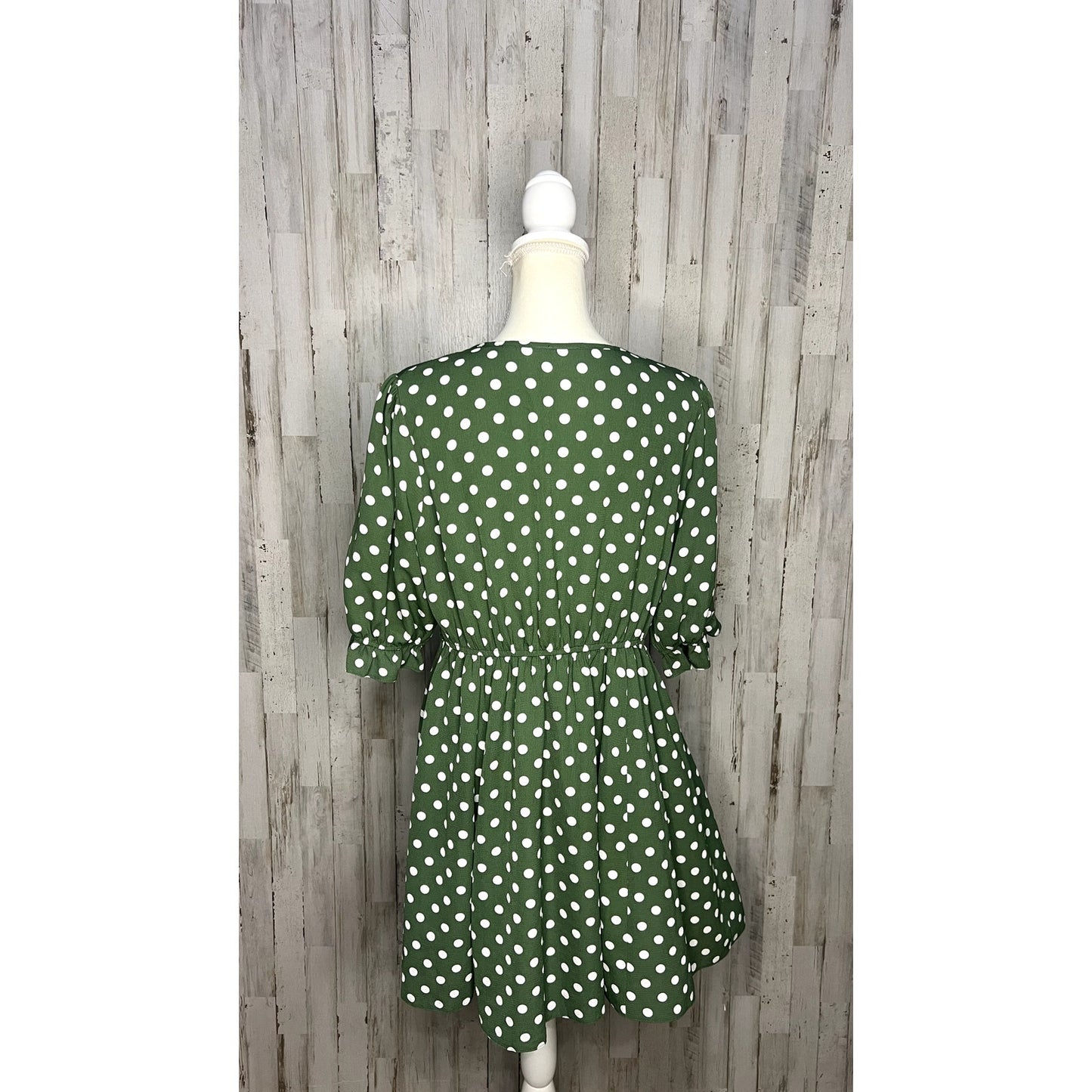 ASOS Women's Size 10 Green Polka Dot Tie Front Mini Tea Dress Short Sleeve