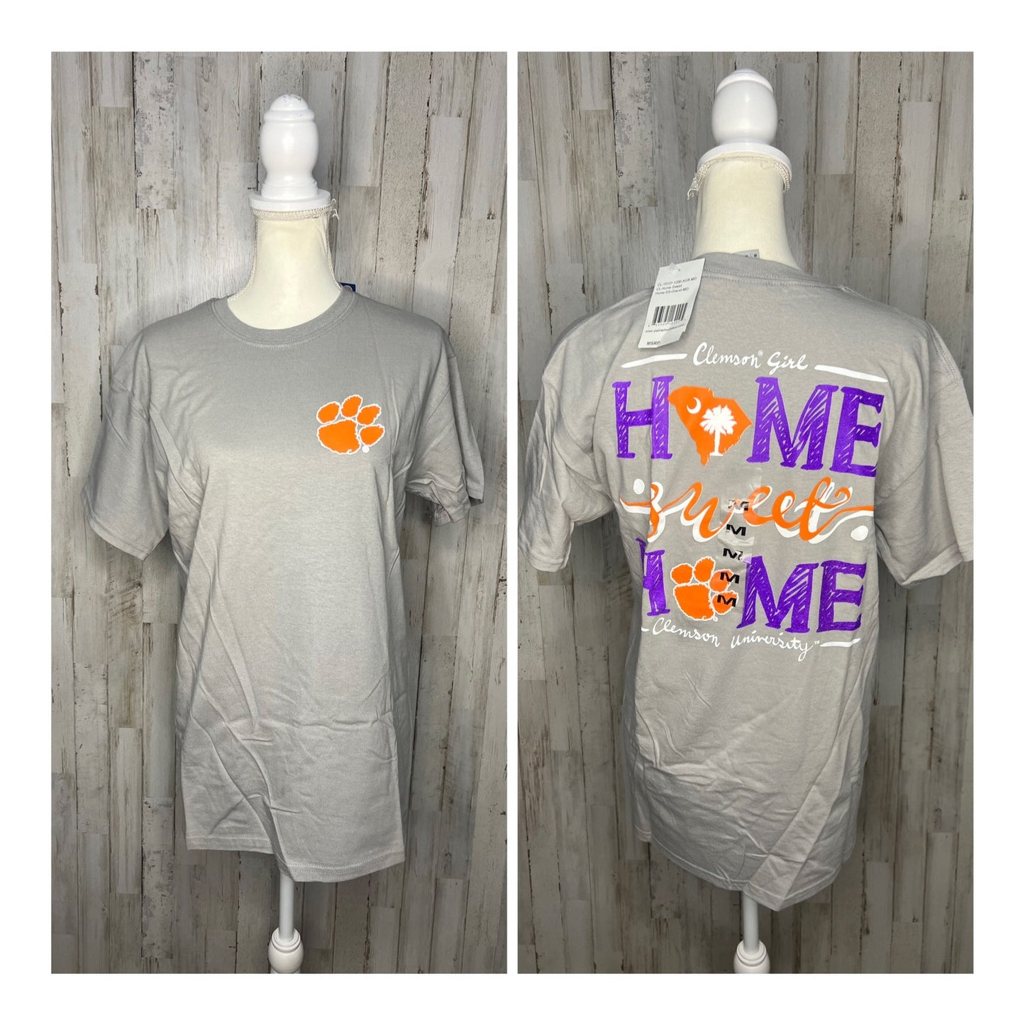 NWT Clemson Tigers Women's Size Medium Gray Home Sweet Home Short Sleeve T-Shirt