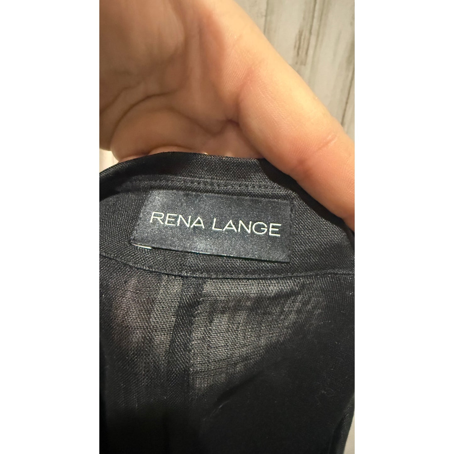 Rena Lange 100% Linen Black Button Front Midi Shirt Dress Size 12