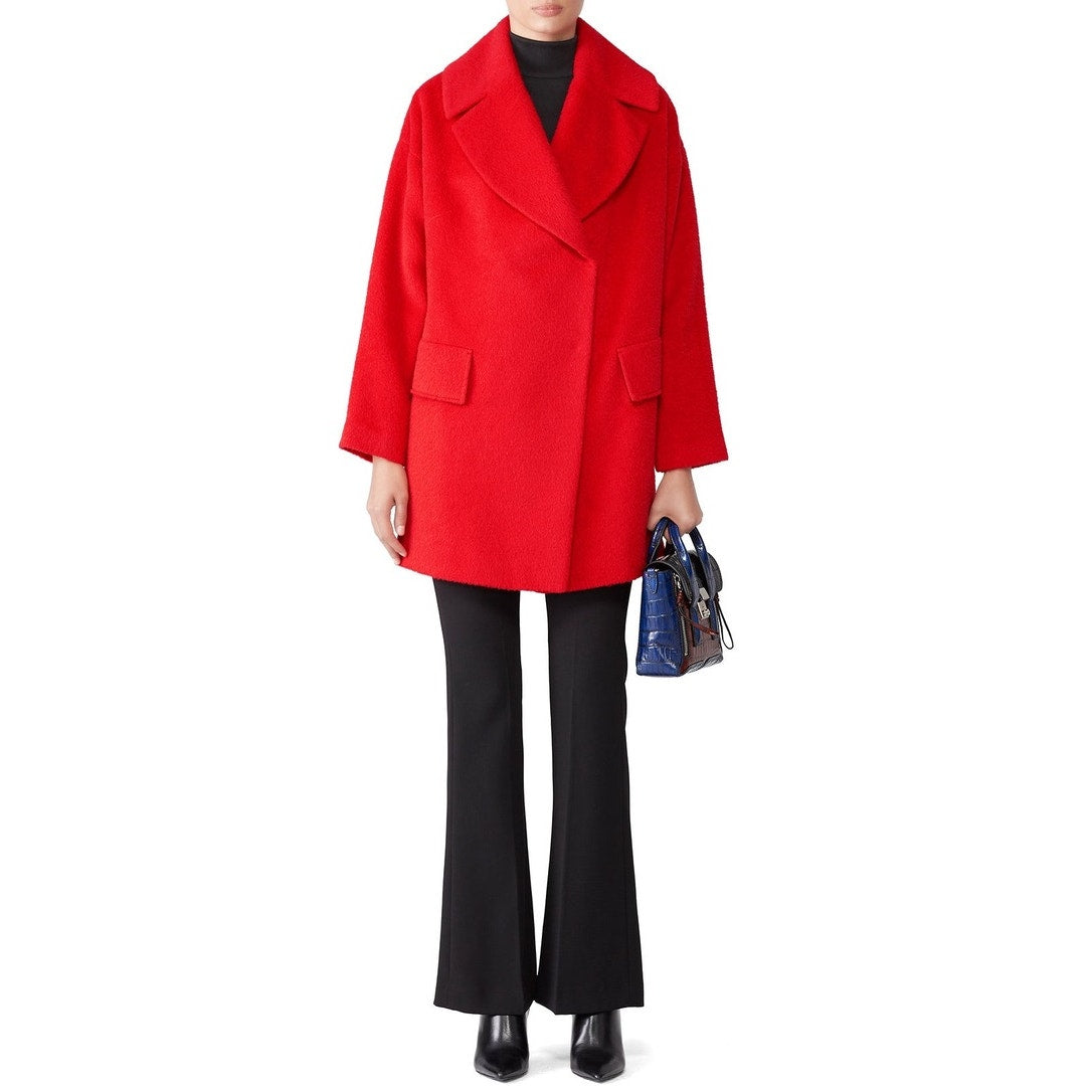 Trina Turk Women's Red Wool Overcoat Size 4 Winter Long Coat