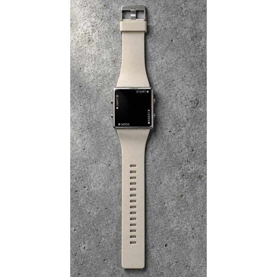 LED Mirror Watch Square Digital White Silicone Band Silver Tone Unisex Retro Y2K NOT TESTED