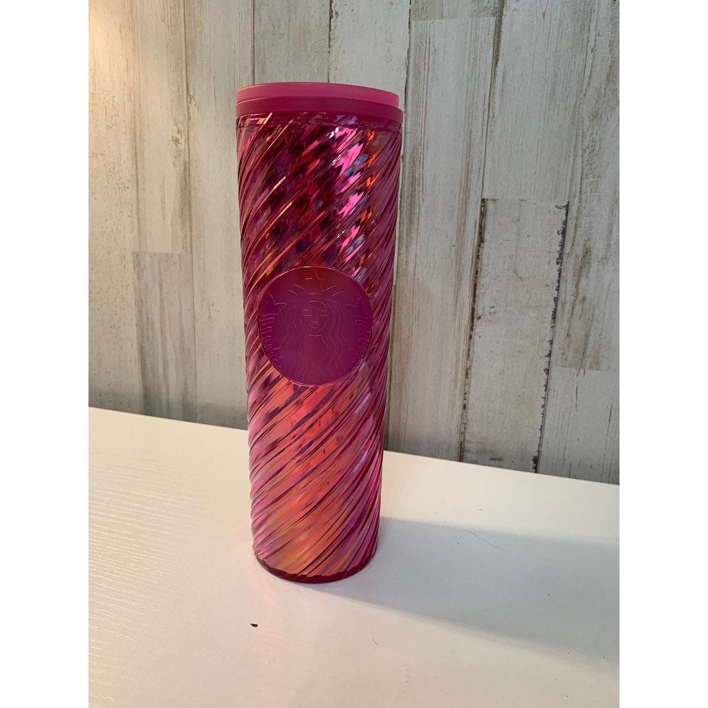 Starbucks Tumbler Pink Iridescent Swirl Cup 16 fl oz w/ Lid