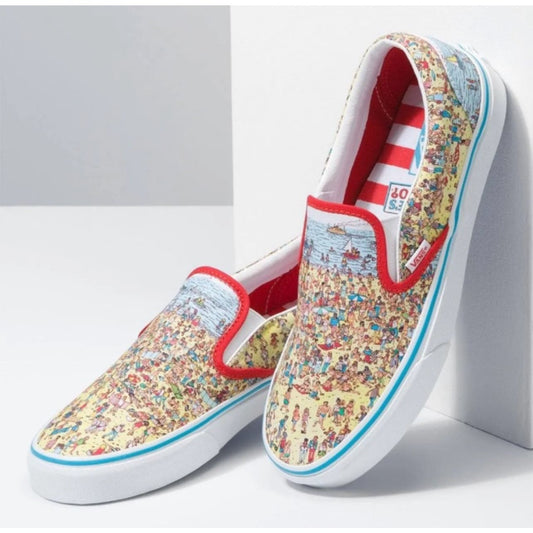 Vans X Where's Waldo Slip-On Kids 2.5 Shoes Red/Yellow Canvas