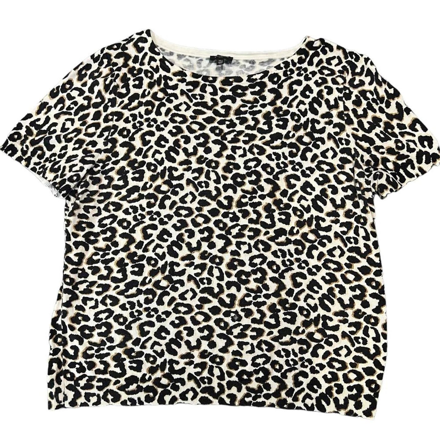 Talbots Short Sleeve Leopard Print Crewneck T-Shirt Blouse Size Petite XL