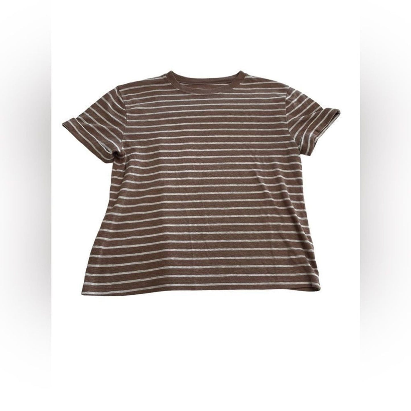 Women's A New Day Brown & White Striped Tee Size Small