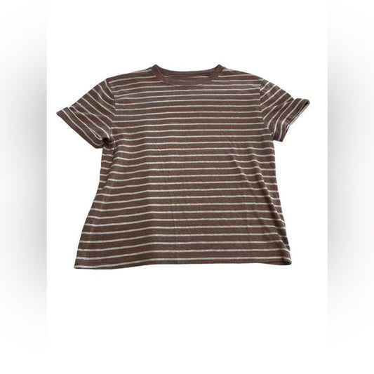 Women's A New Day Brown & White Striped Tee Size Small