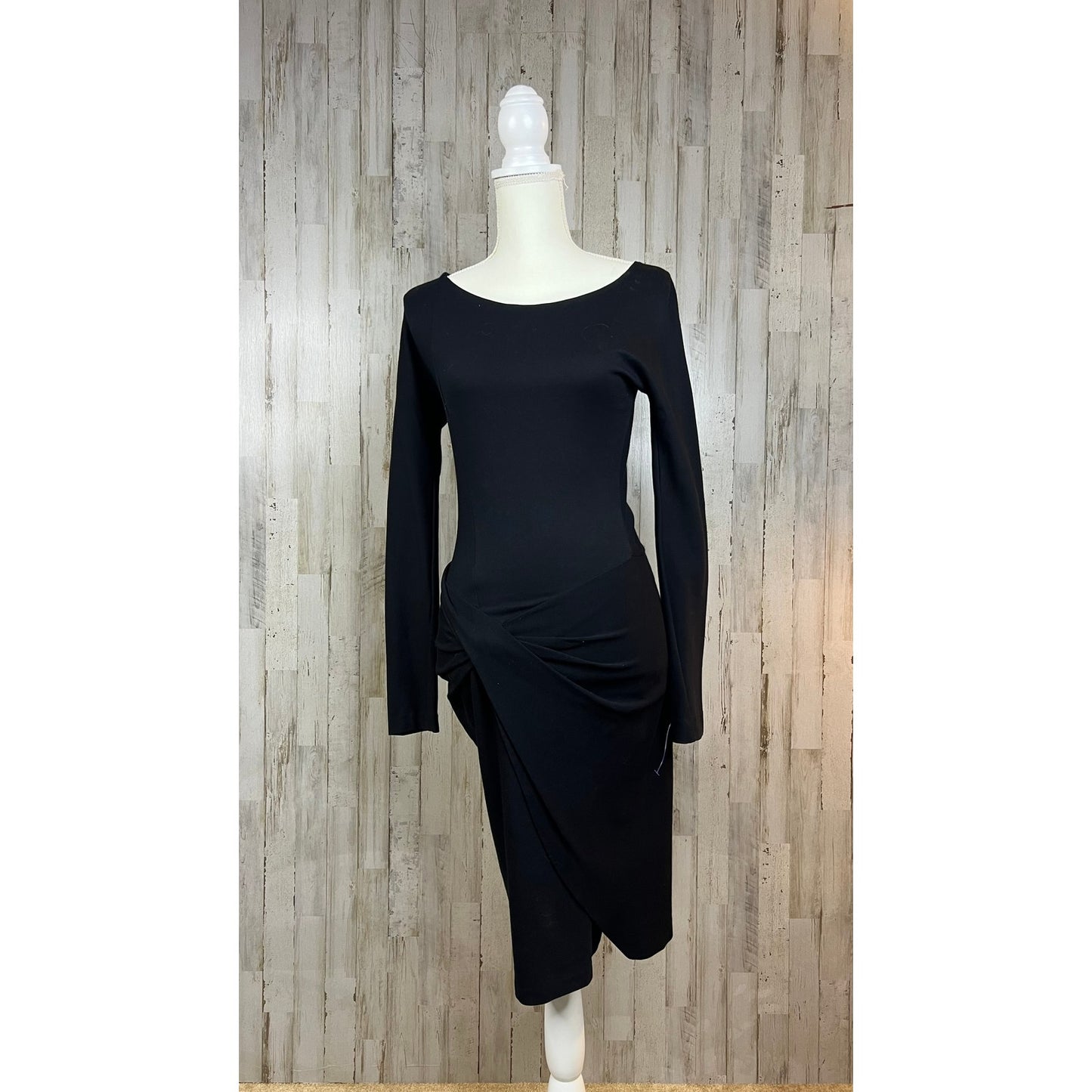 Diane Von Furstenberg Women's Size 2 Black Long Sleeve Asymmetric Wrap Dress