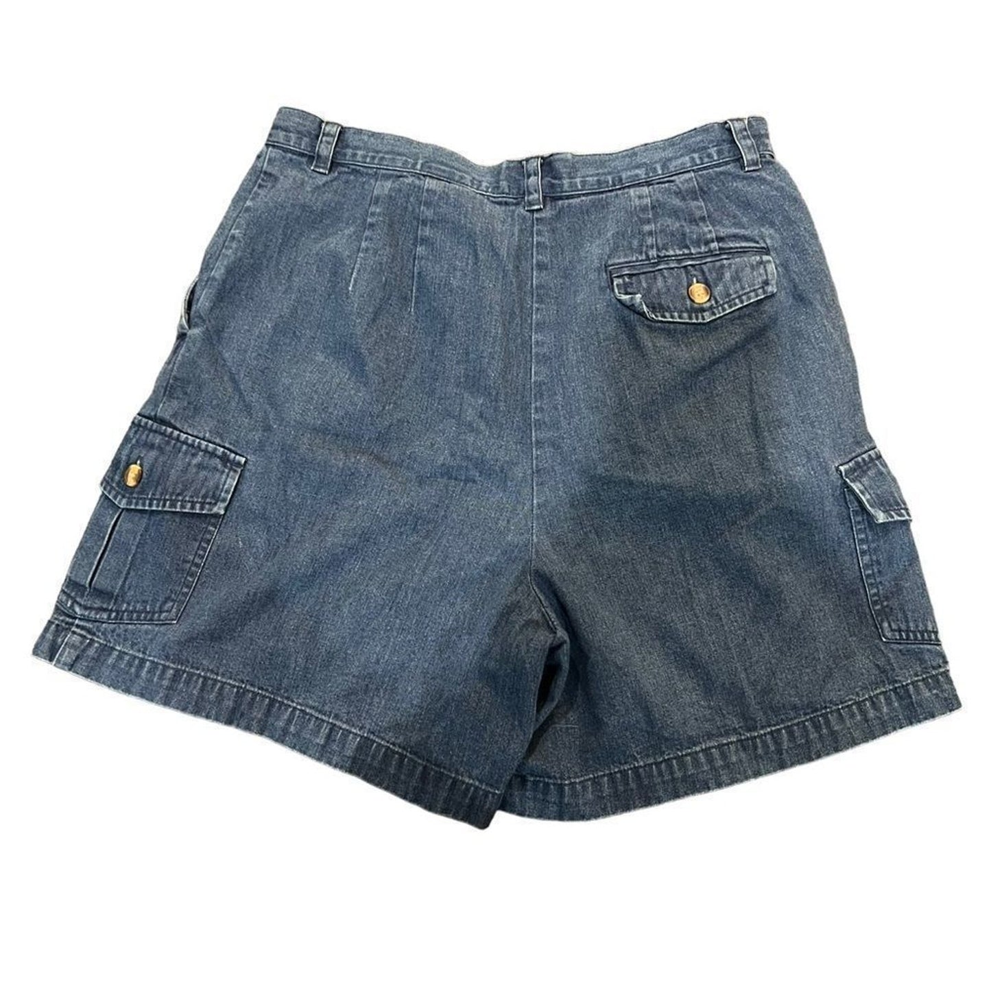 Talbots Petites Cargo Shorts Womens 12P Blue Medium Wash High Rise Pleated